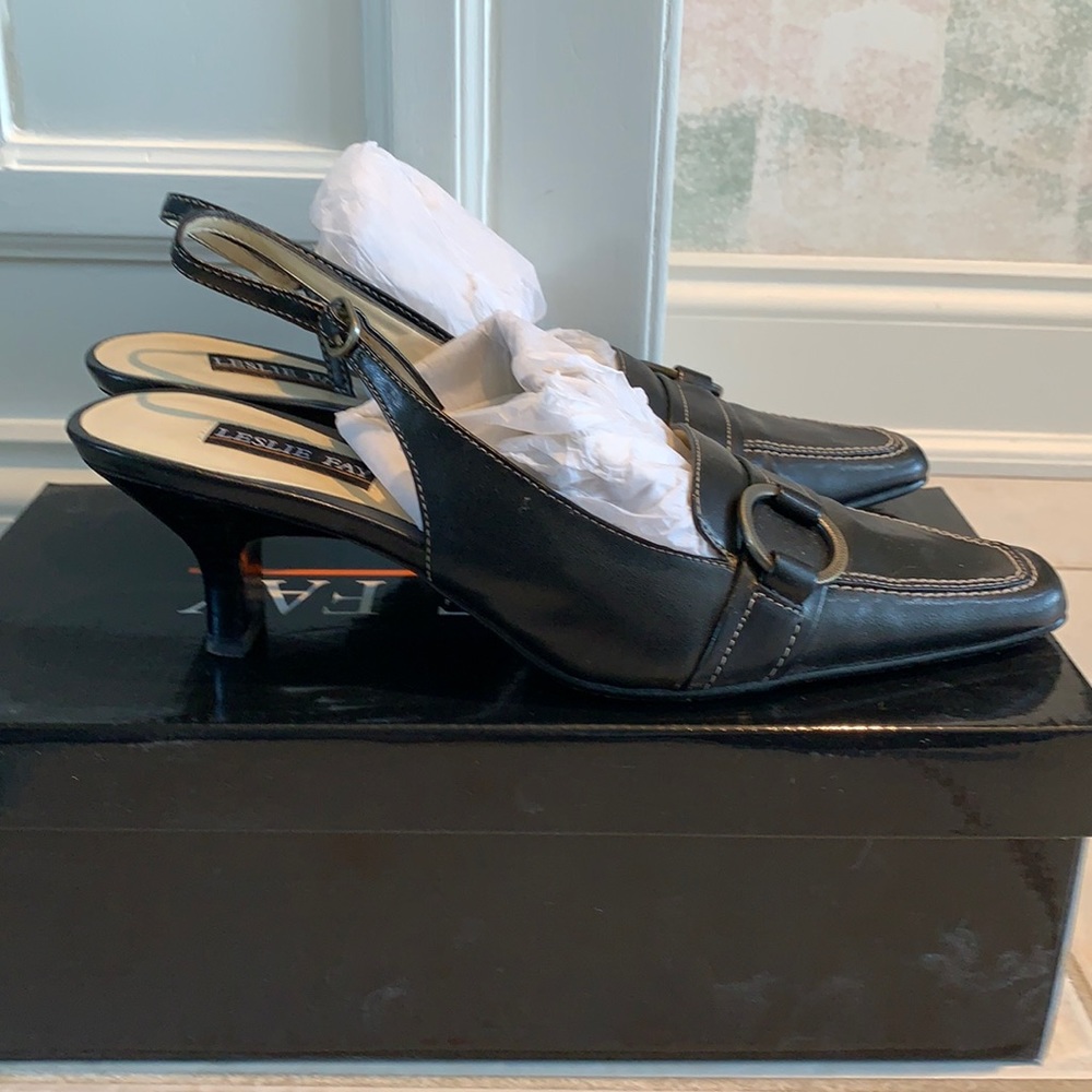 Leslie Fay Women’s Black Oracle Heels Pumps Size 6.5M with Box